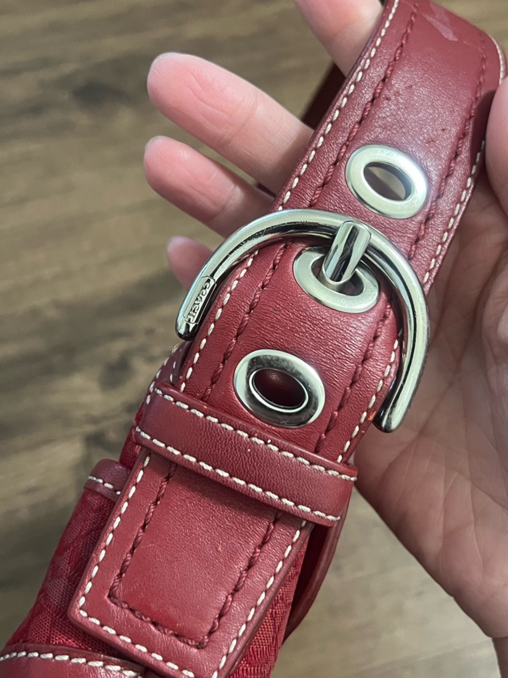 Coach SoHo Red Signature Canvas & Leather Shoulder Bag with Buckle Accent - Picture 5 of 16